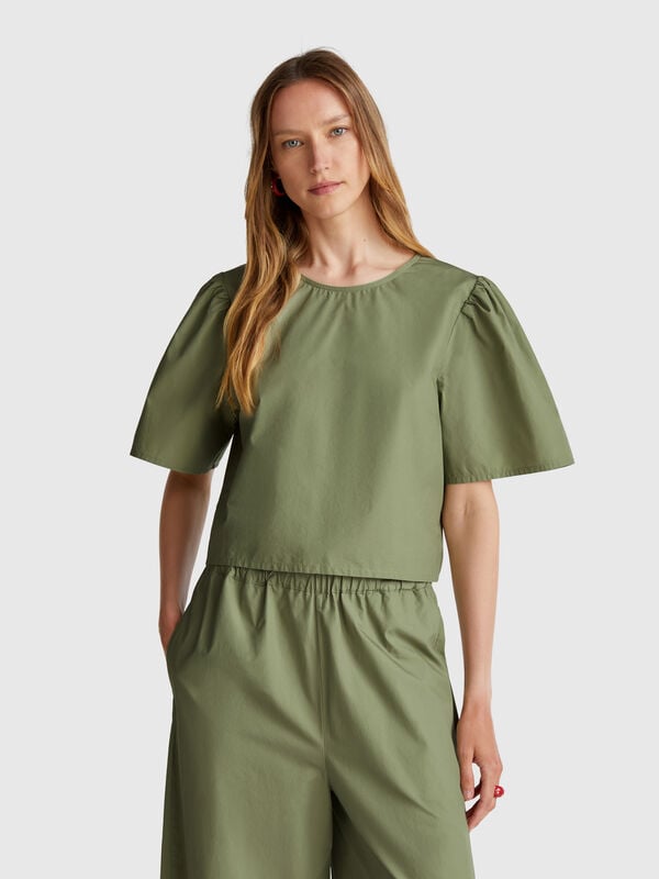 Blusa evasé com manga folho Mulher