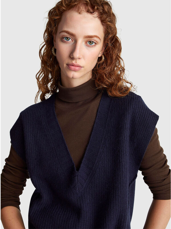 Colete com decote em V em mistura de lã Mulher