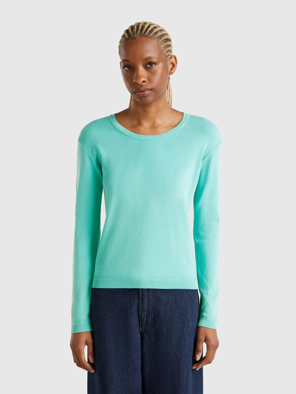 Camisola de gola redonda em algodão puro Mulher