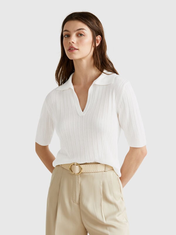 Polo de malha com manga curta Mulher
