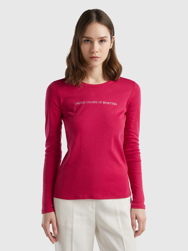 T-shirt de manga comprida 100% algodão vermelho cereja Mulher