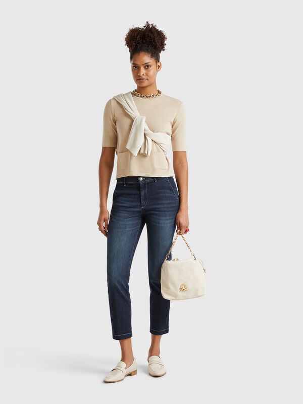 Chinos slim fit em denim Mulher