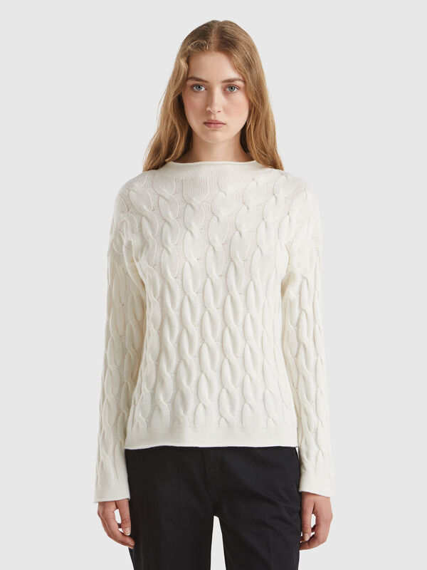 Camisola com tranças em mistura de caxemira Mulher