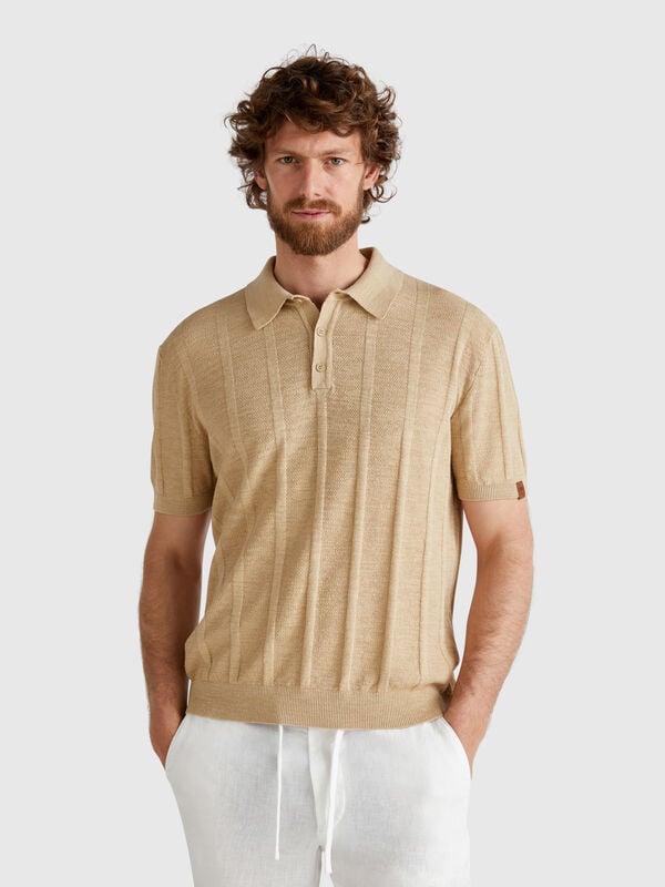 Polo de malha em mistura de linho Homem