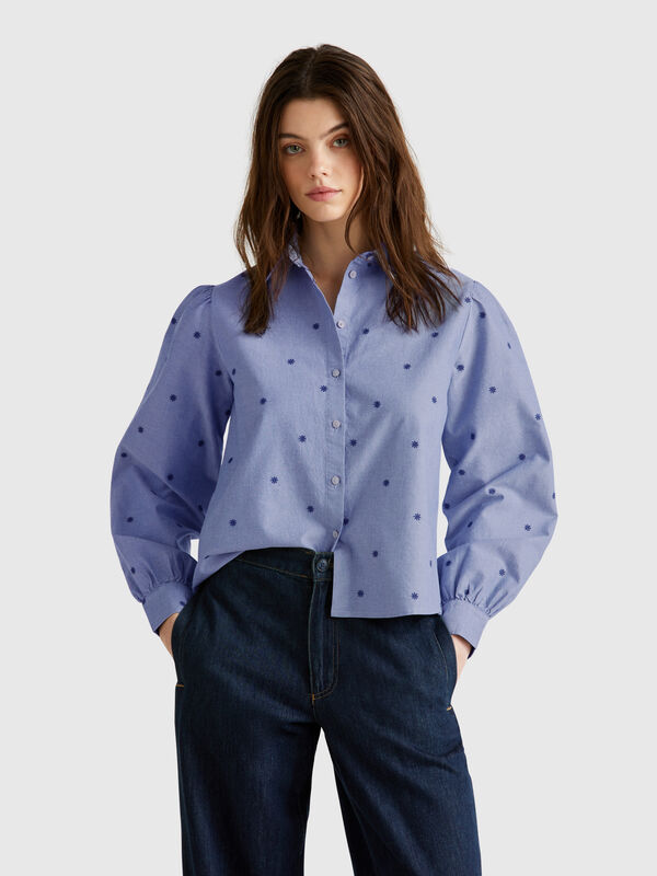 Camisa com bordado flores Mulher