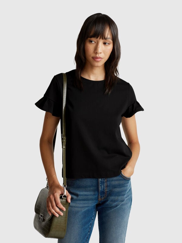 T-shirt com manga folho Mulher