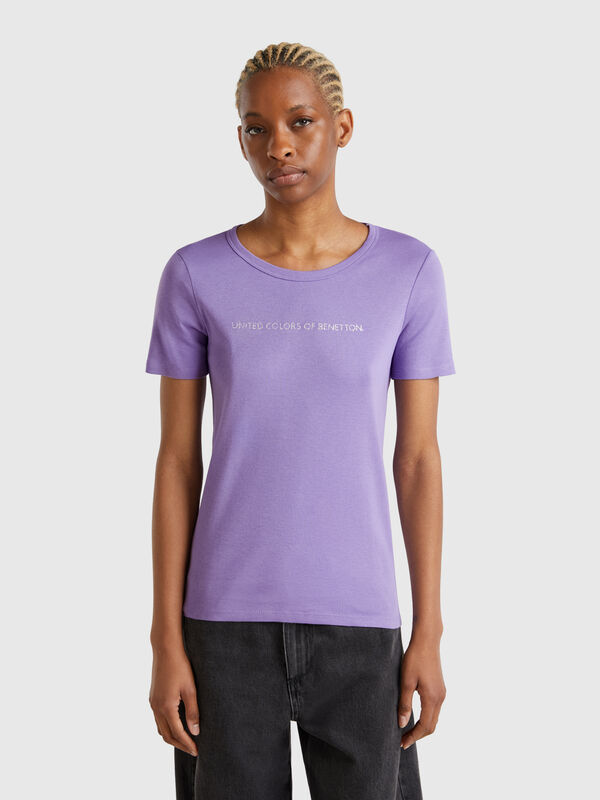 T-shirt 100% algodão com estampa logótipo glitter Mulher