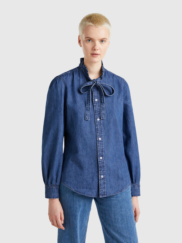 Camisa com colarinho folhos Mulher