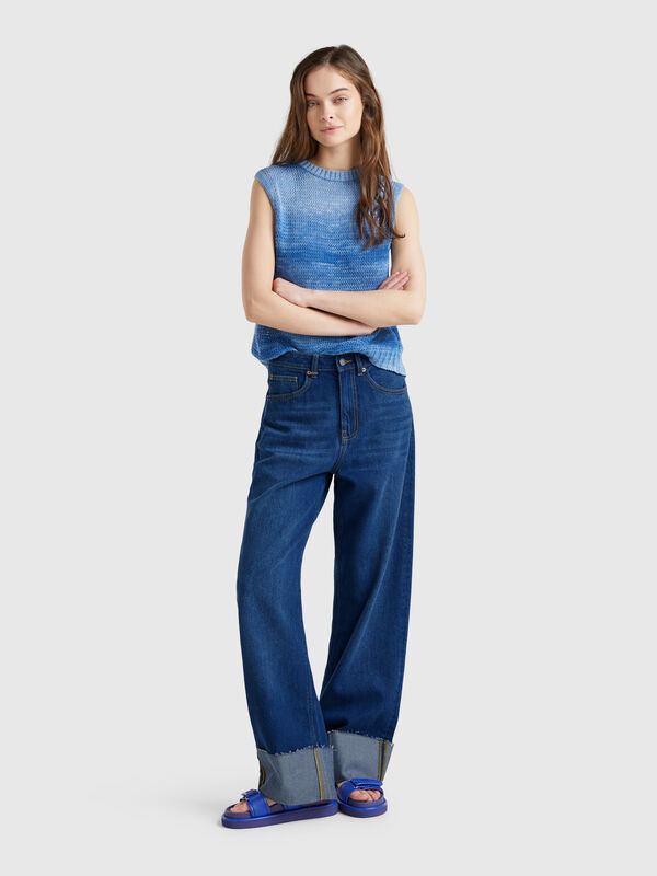 Jeans wide fit com dobra Mulher