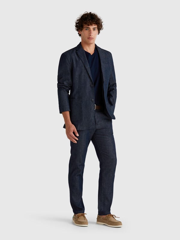 Chinos em chambray slim fit Homem