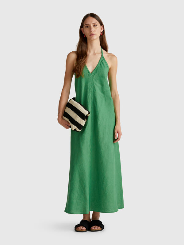 Vestido longo em linho puro Mulher