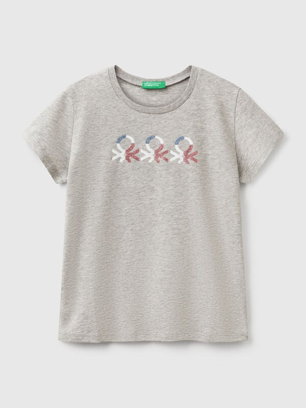 T-shirt com logótipo glitter em algodão Menina