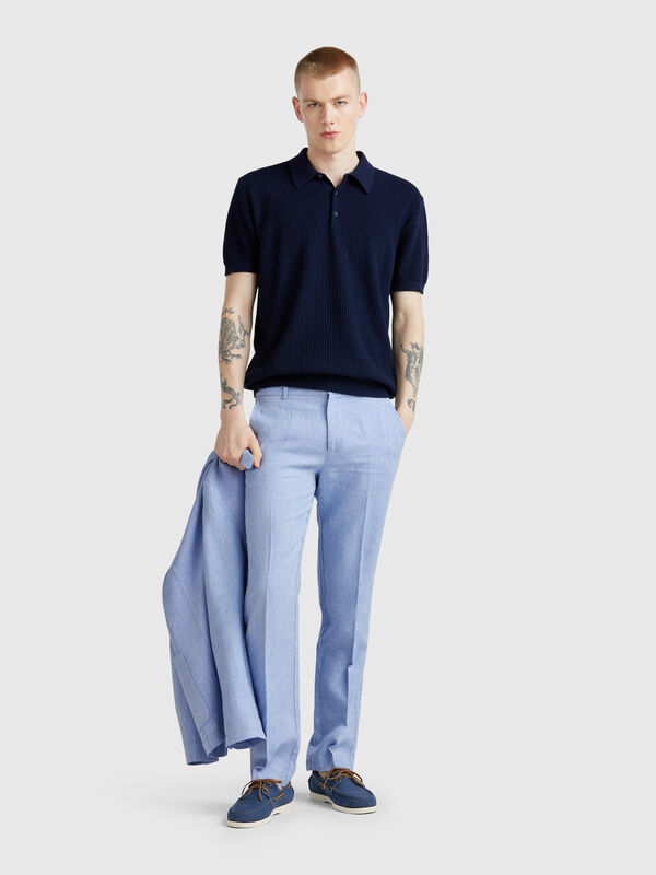 Chinos riscados em mistura de linho Homem