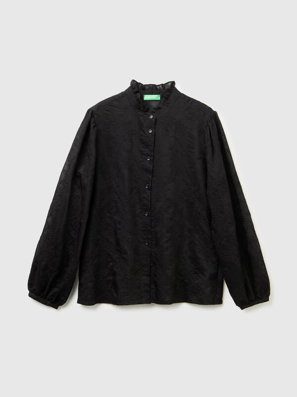 Blusa bordada com gola folho Mulher