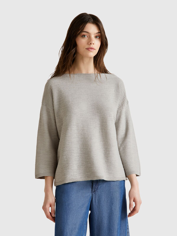 Camisola em mistura de linho com mangas 3/4 Mulher