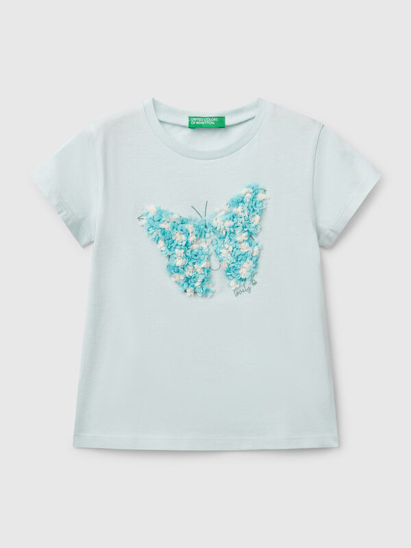 T-shirt com aplicações efeito pétalas Menina