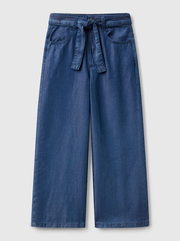 Jeans wide fit com laço Menina
