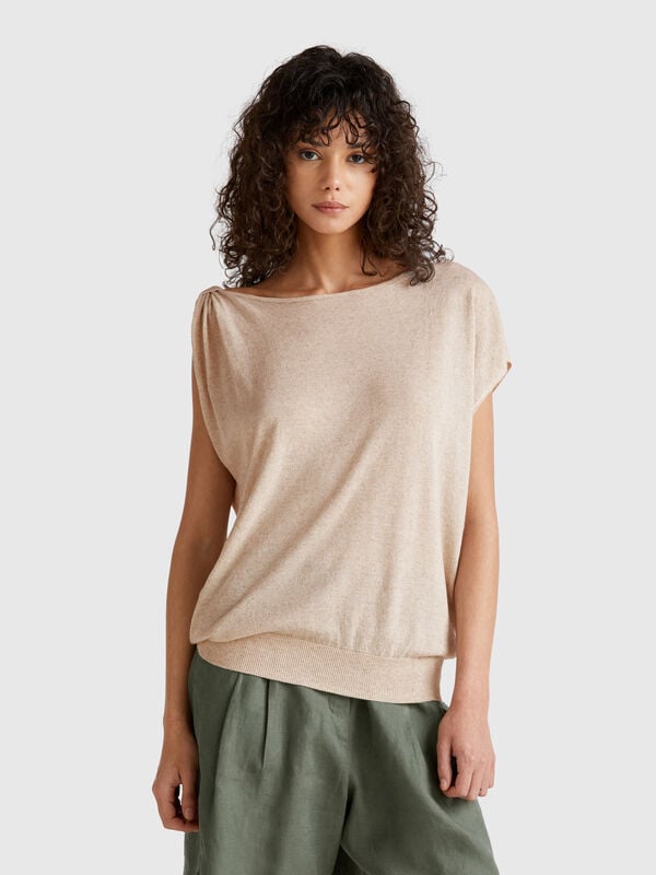 Camisola assimétrica em mistura de linho Mulher