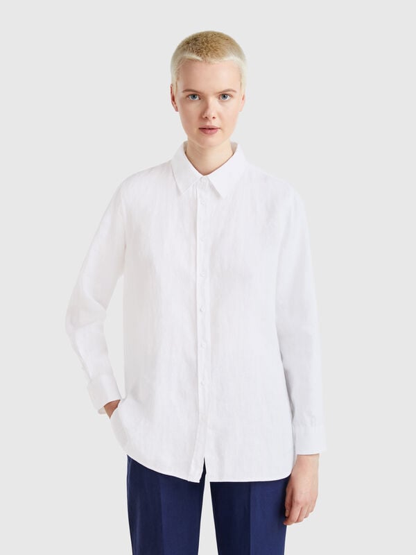 Camisa comprida em puro linho Mulher