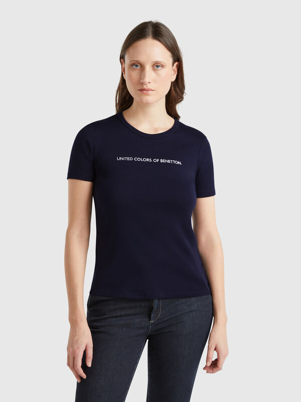 T-shirt 100% algodão com estampa logótipo glitter Mulher