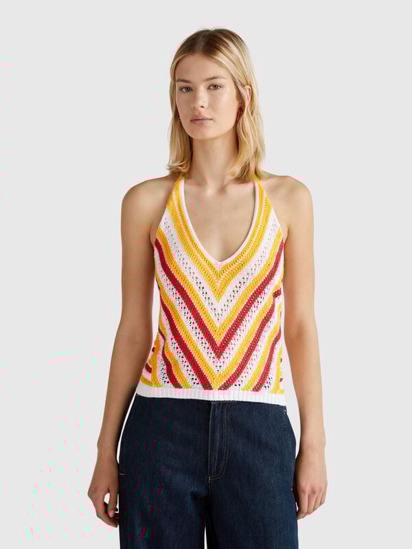 Top às riscas crochê Mulher