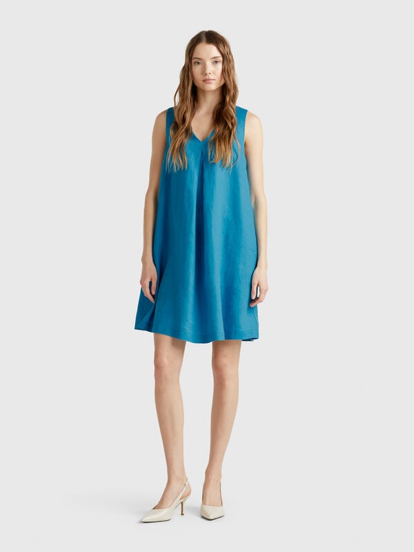 Vestido sem mangas em linho puro Mulher