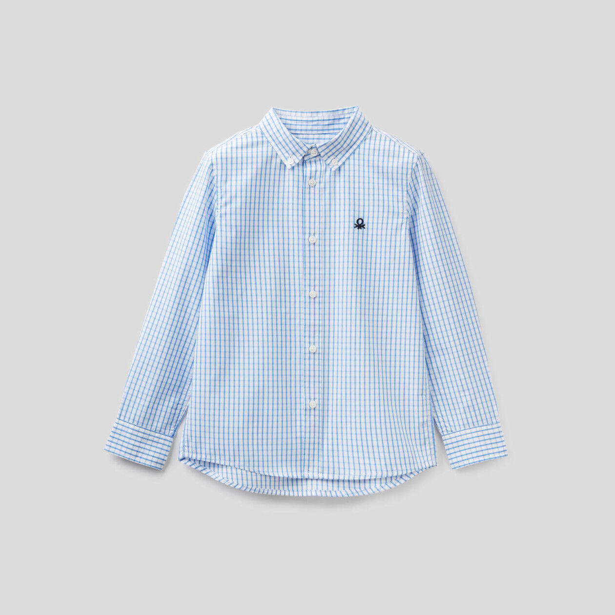 Camisa desportiva aos quadrados em algodão puro