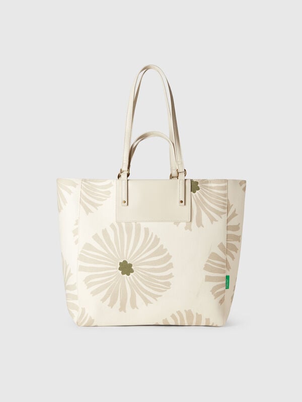 Tote bag branca com estampa de flores Mulher