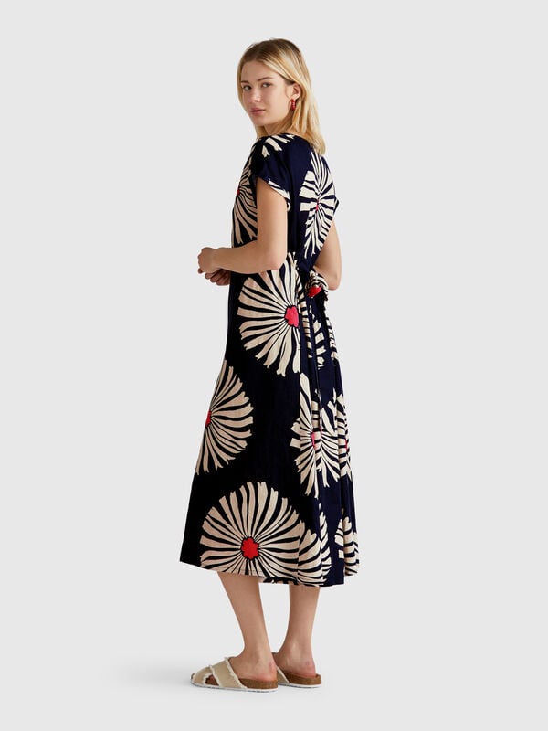 Vestido de linho estampado Mulher