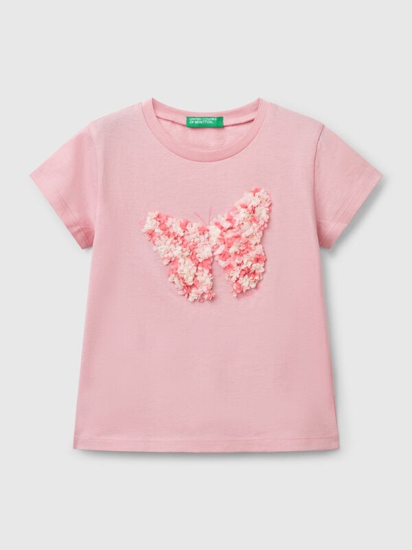 T-shirt com aplicações efeito pétalas Menina