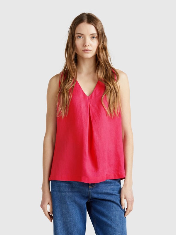 Blusa sem mangas em linho puro Mulher