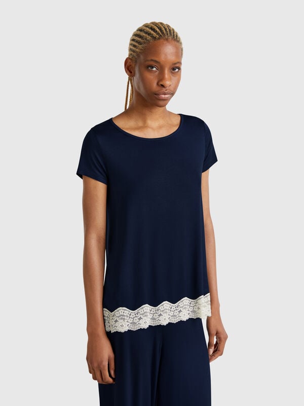 Camisola fluida com borda em renda Mulher