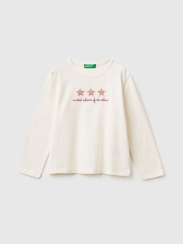 T-shirt com estampa e lantejoulas Menina