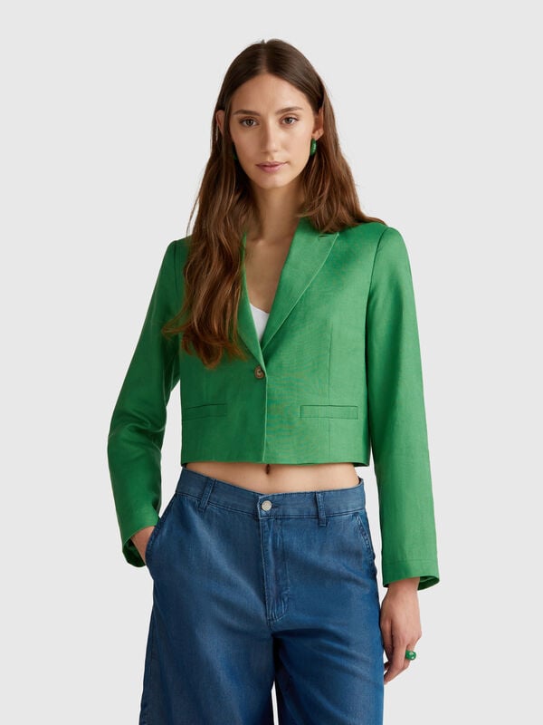 Blazer curto em linho puro Mulher