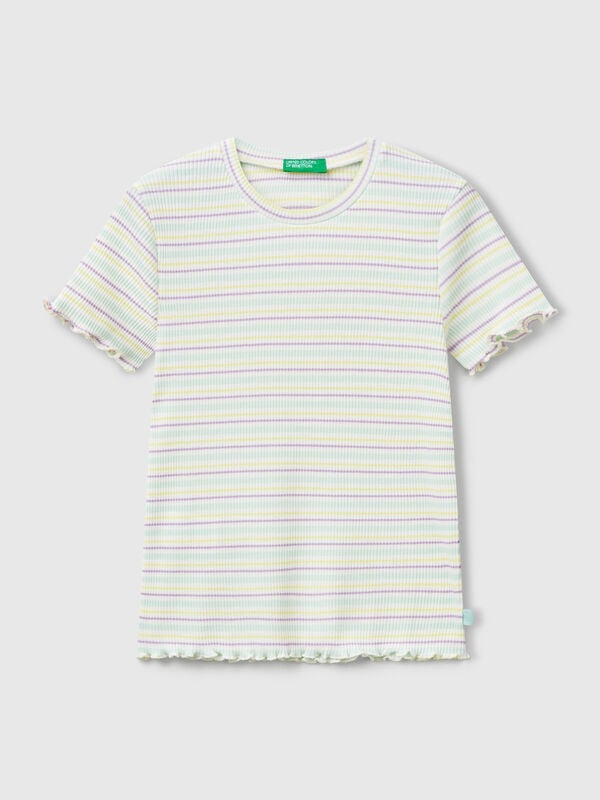T-shirt às riscas em algodão stretch Menina