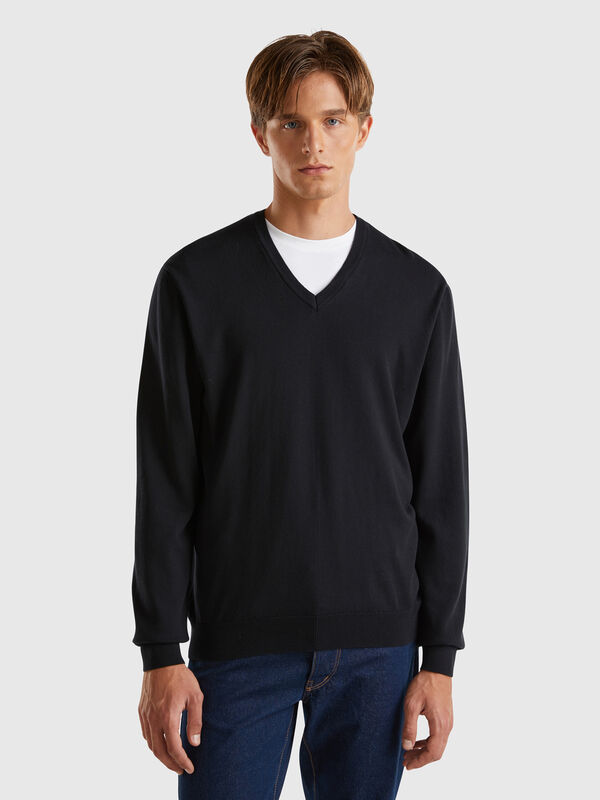 Camisola em algodão puro com decote em V Homem