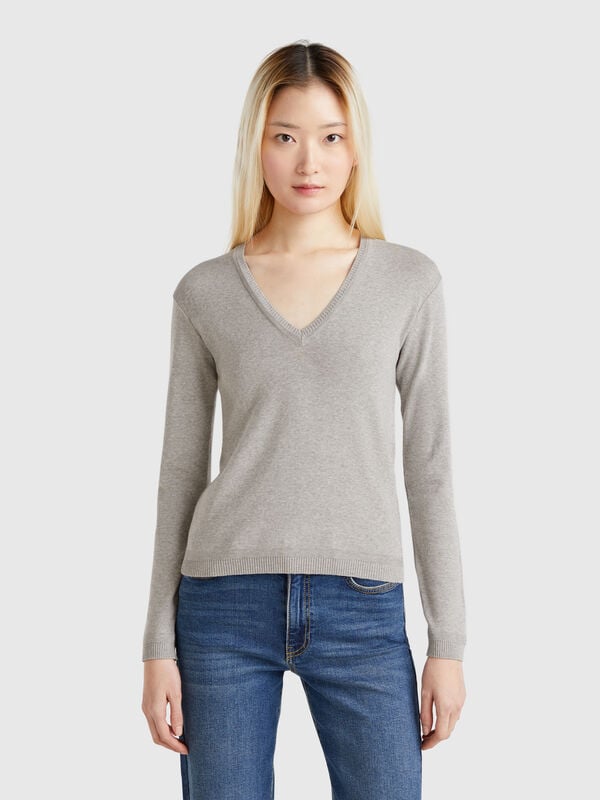 Camisola em algodão puro com decote em V Mulher