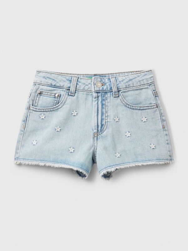 Shorts de jeans com bordados de estrelas Menina
