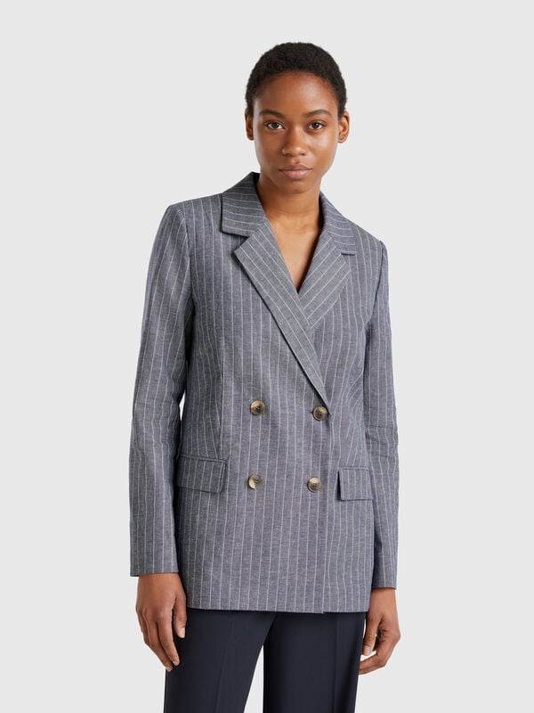 Blazer risca de giz trespassado Mulher