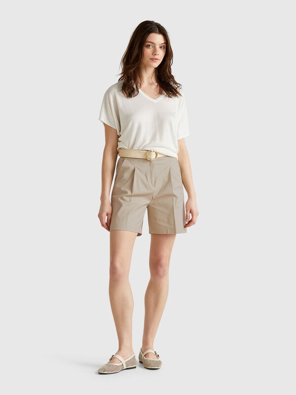 Bermudas em algodão elástico Mulher