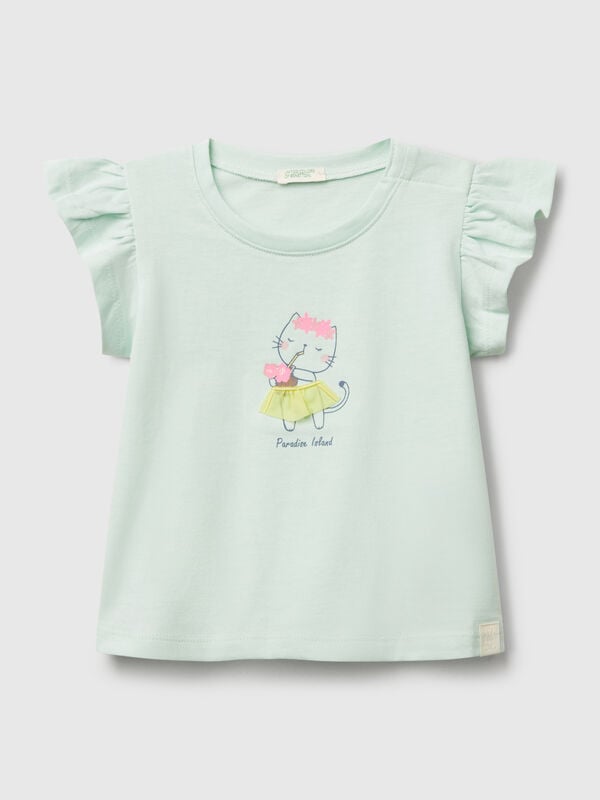 T-shirt com estampa e aplicação Recém-nascido