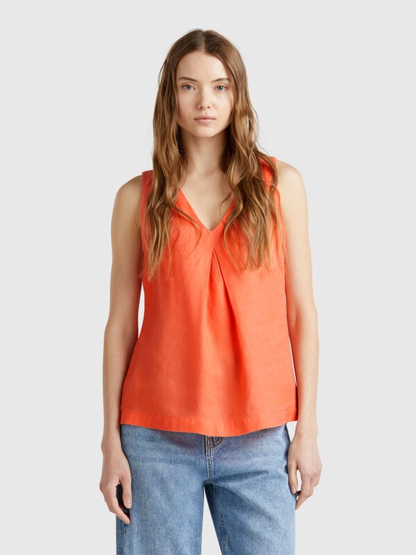 Blusa sem mangas em linho puro Mulher