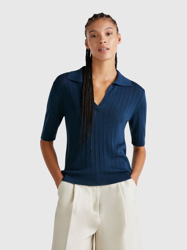 Polo de malha com manga curta Mulher