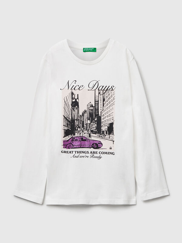 T-shirt com estampa glitter Menina