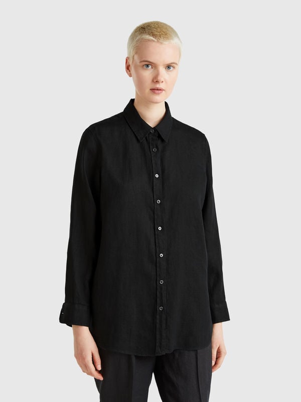 Camisa comprida em puro linho Mulher