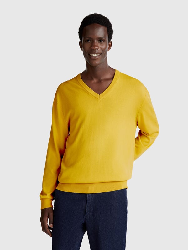 Camisola em algodão puro com decote em V Homem