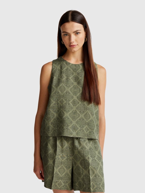 Top estampado em linho puro Mulher