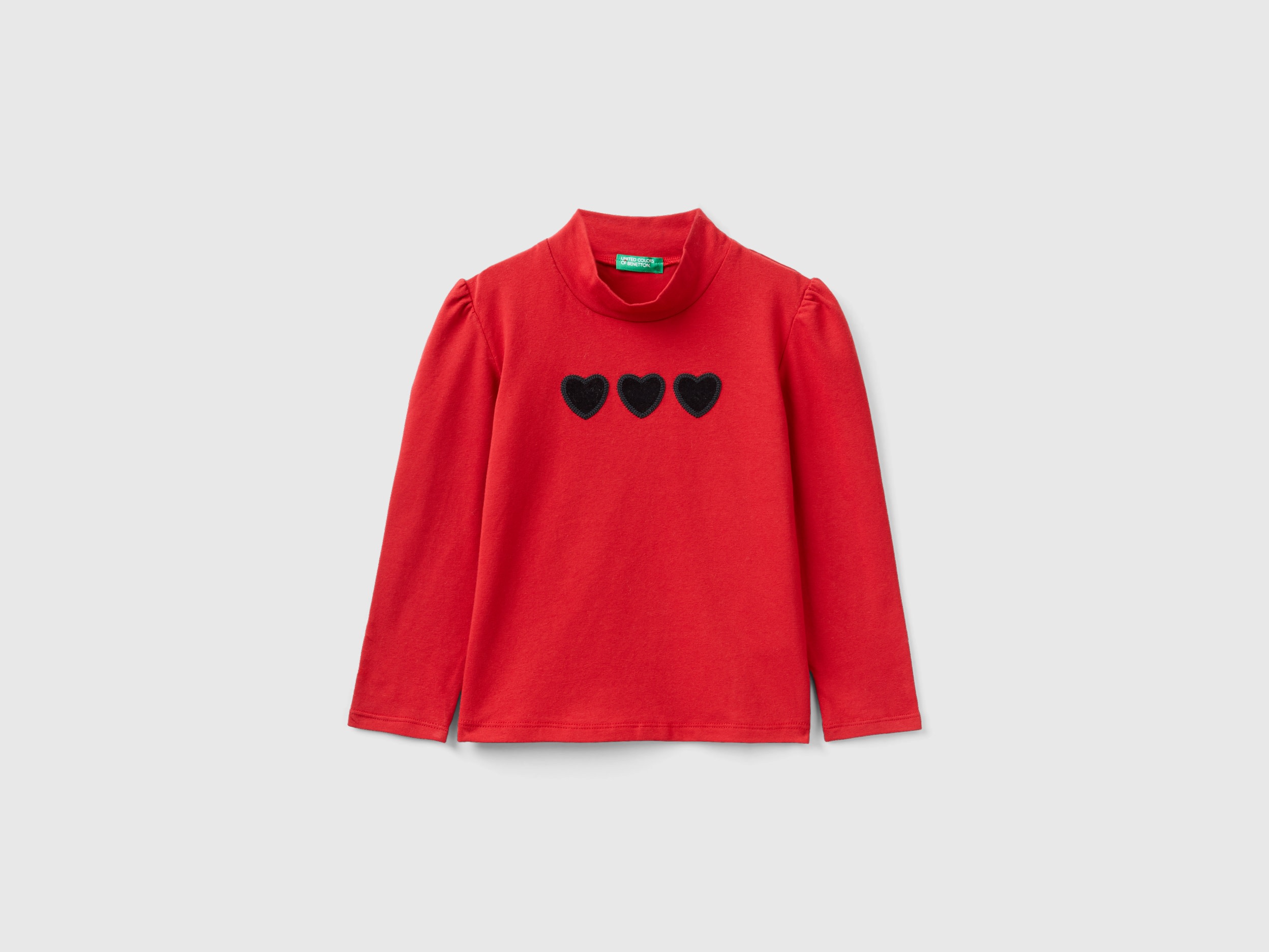 Benetton, T-shirt With Velvet Heart Patch, size 12-18, Red, Kids