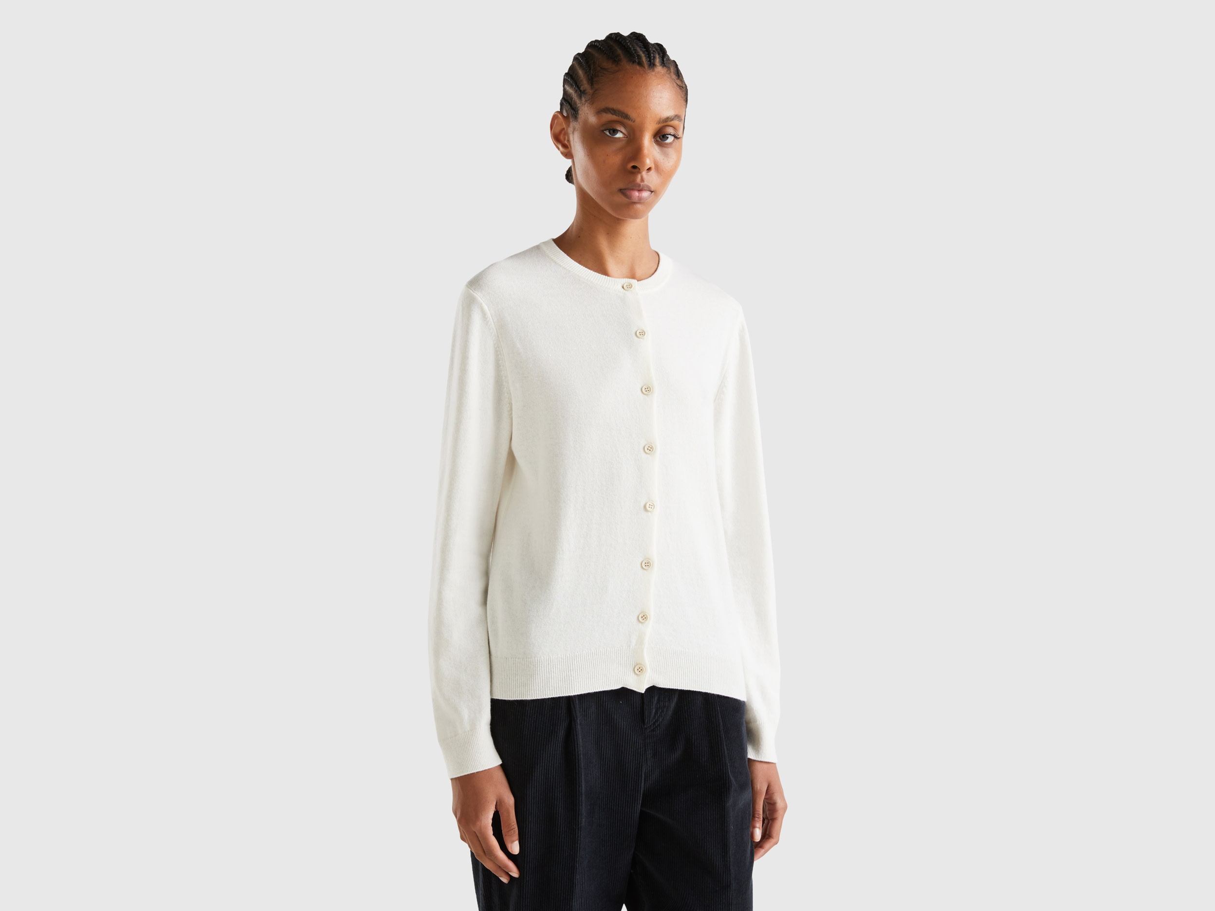 Benetton, Cream White Turtleneck In Cashmere And Wool Blend, size XS, Creamy White, Women