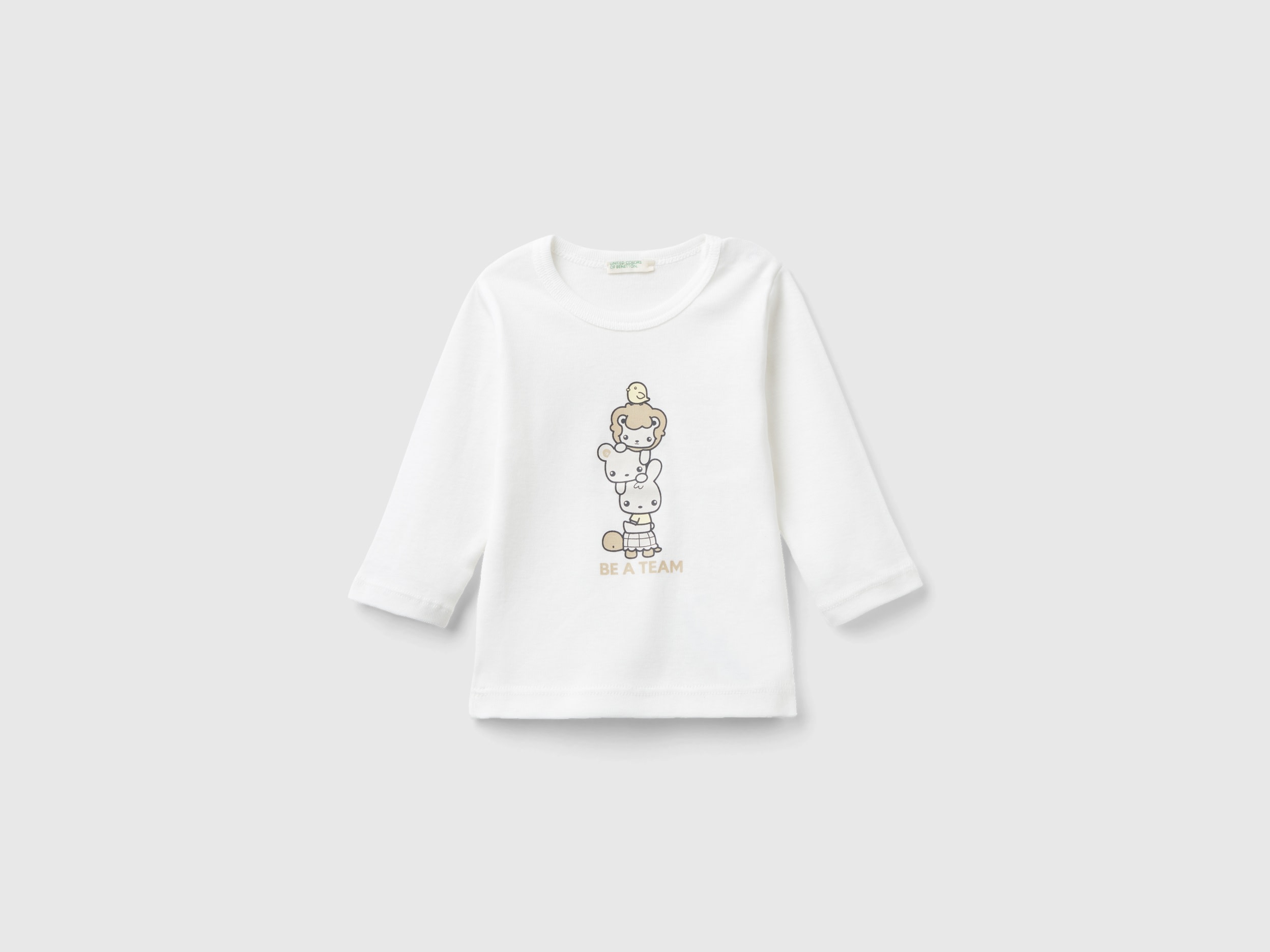 Benetton, Long Sleeve 100% Organic Cotton T-shirt, size 6-9, White, Kids
